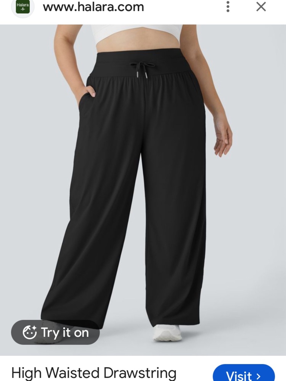 HALARA Wide-Leg High-Waist Drawstring Pants - Black